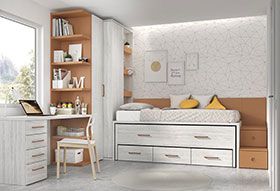 Muebles para dormitorios juveniles completos | Muebles Valencia® Acabado A  Arena - Melamina Base4 Acabado B Cacao - Melamina Base4